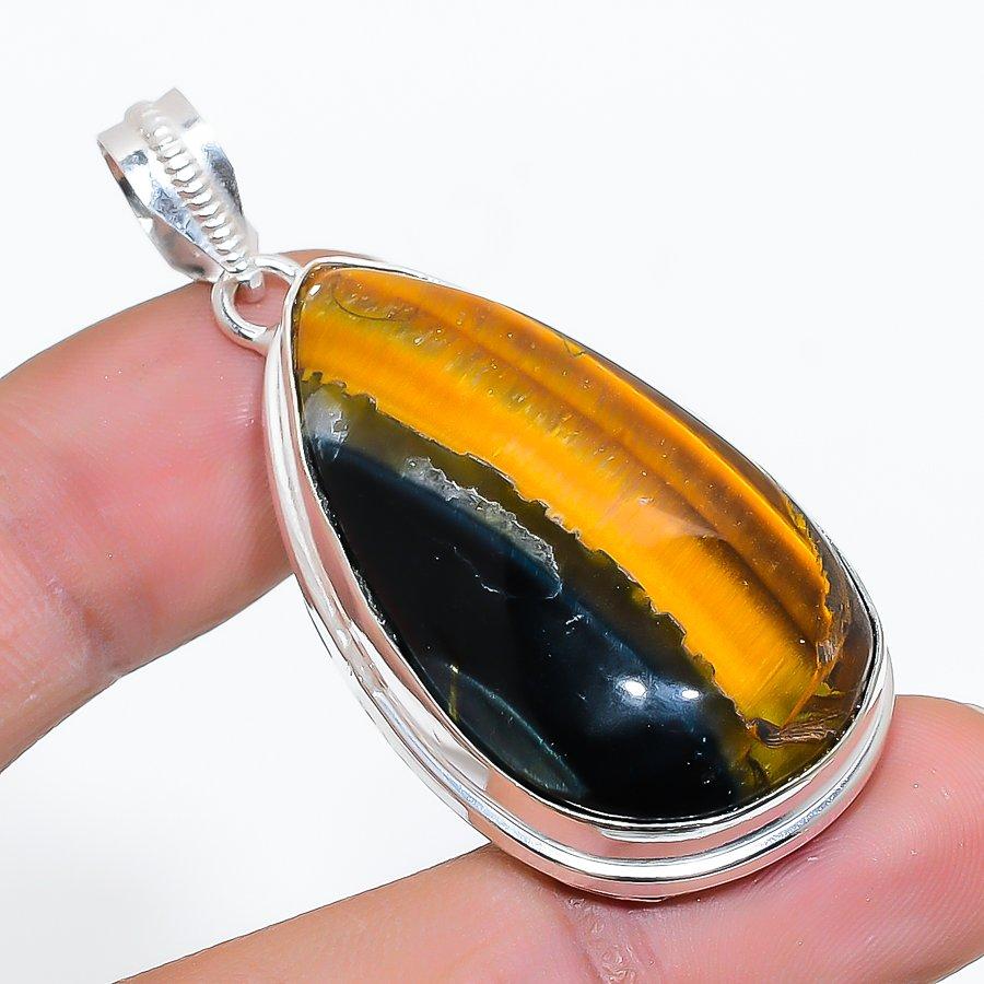 

Natural Tiger Eye Gemstone Handmade 925 Sterling Silver Gift Pendant 2.17 t6g39