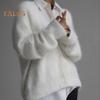 Women Sweater Coat V-Neck Long Sleeve Solid Color Single Breasted Knitting Sweater Loose Fit Warm Knitting Cardigan