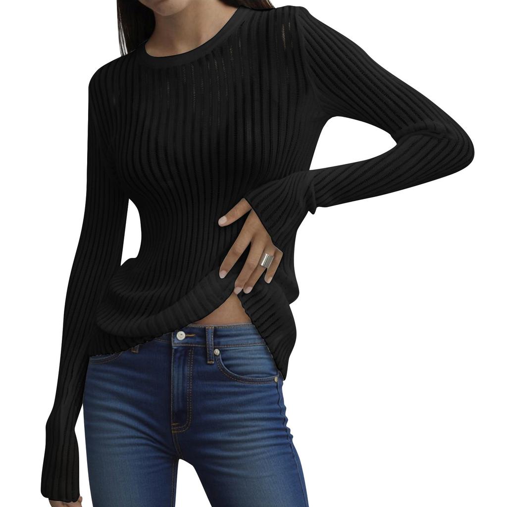 Damen Casual Mode Langarm Rundhals Atmungsaktives Pullover-Top