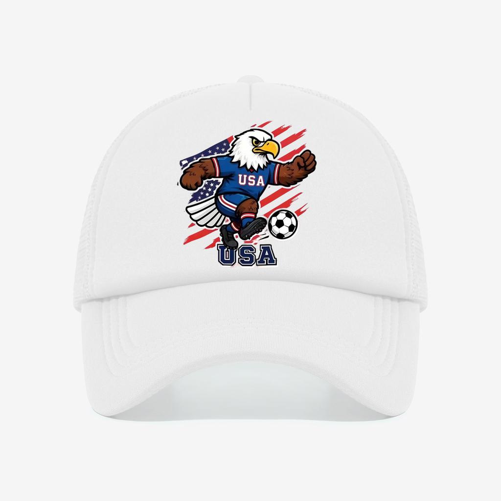 1PC Retro USA Soccer Trucker Hat, Cartoon Eagle Print, Streetwear Cap for Football Fans