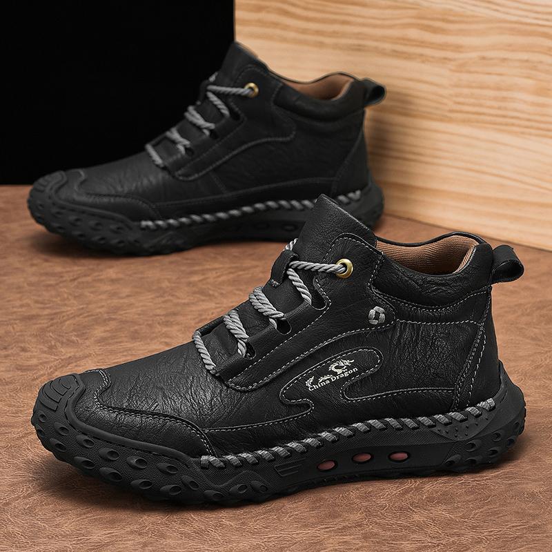 Hand-stitching Leather Men Boots Split Leather Casual Leather Shoes Men Ankle Boots