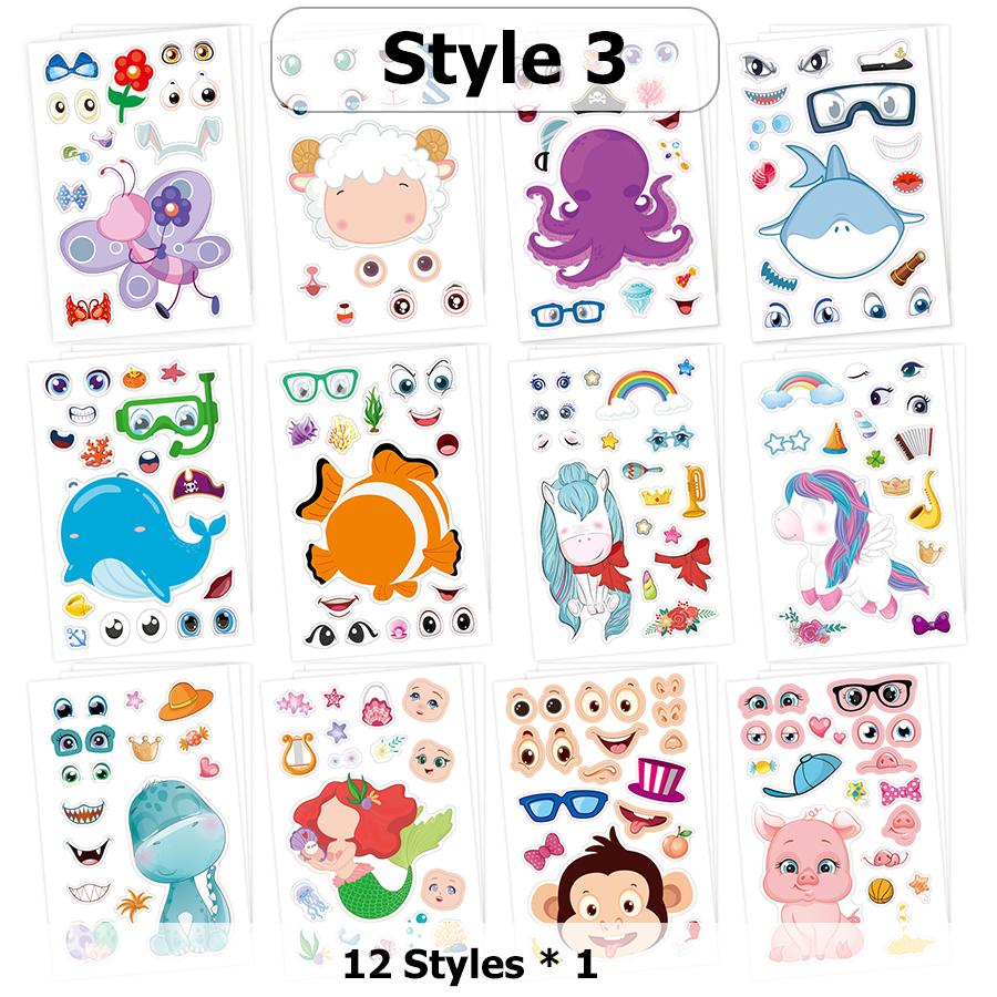 

12pcs Face Change Cartoon Animal Stickers DIY Emotion Sitcker for Scrapbook Notebook Cartoon Graffiti Stickers Gifts Party Favor