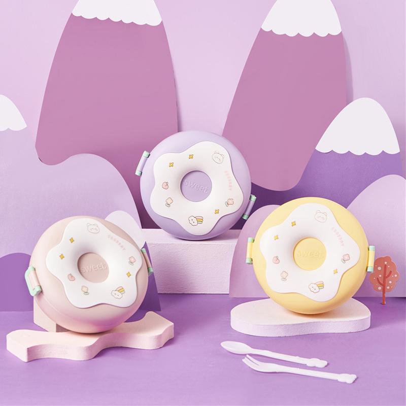 Lunch Box For Kid School Child Snack Box Donut Cartoon Leakproof Bento Box Microwavable Food Container Childrens Tableware