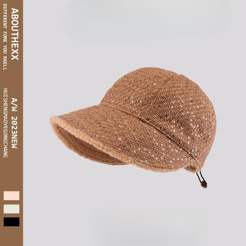 

Плюшевая шляпа рыбака для женщин в корейском стиле, универсальная, подчеркивающая лицо, кепка с маленьким утенком, большой обхват головы, шляпа для верховой езды в стиле Майяр M（56-58cm）