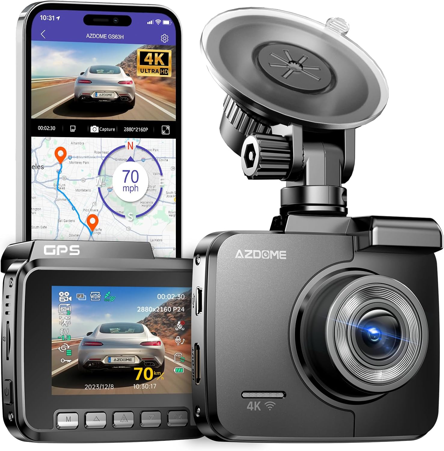 

GS63H 4K WiIFi Dash Cam with 128GB SD Card and Mini USB OBD Hardwire Kit United States