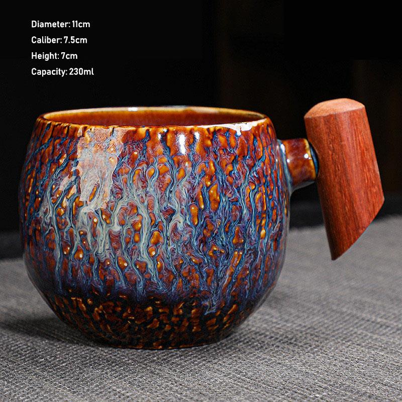 Kiln Change Ceramic Tea Cup with Wooden Handle Creativity Milk Cup Suitable for Office and Home