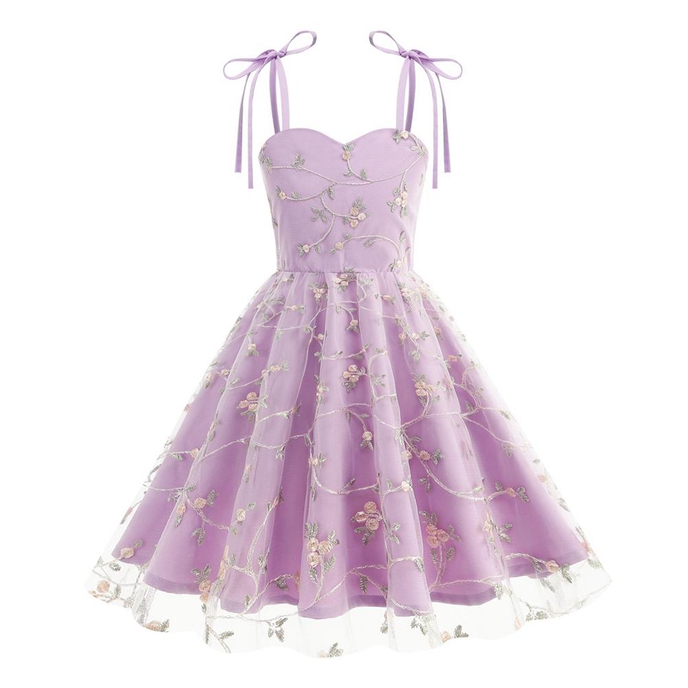 4-10 Years Kids Girls Floral Embroidered Spaghetti-Strap Dress Formal Dress 140