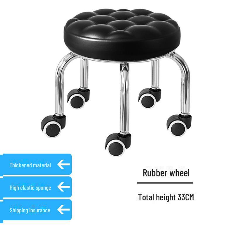 Silent Mobile Beauty Stool with Universal Wheels - Multifunctional, Low-Profile, Round Design for Home or Studio Use.
