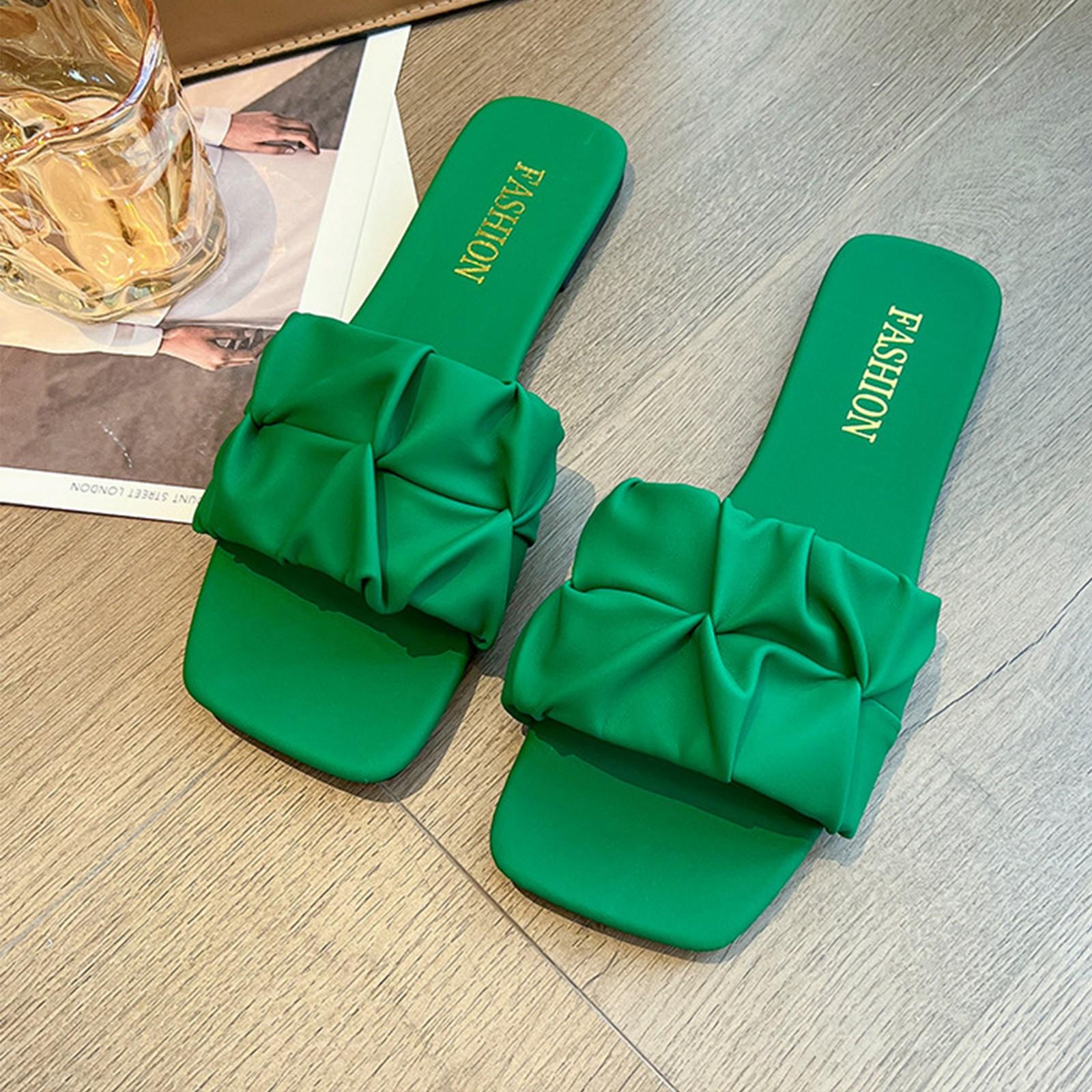 Large Size Bow Flat Heel Slippers Summer Outdoor French Sandals For Women 41 зелёный 1180₽