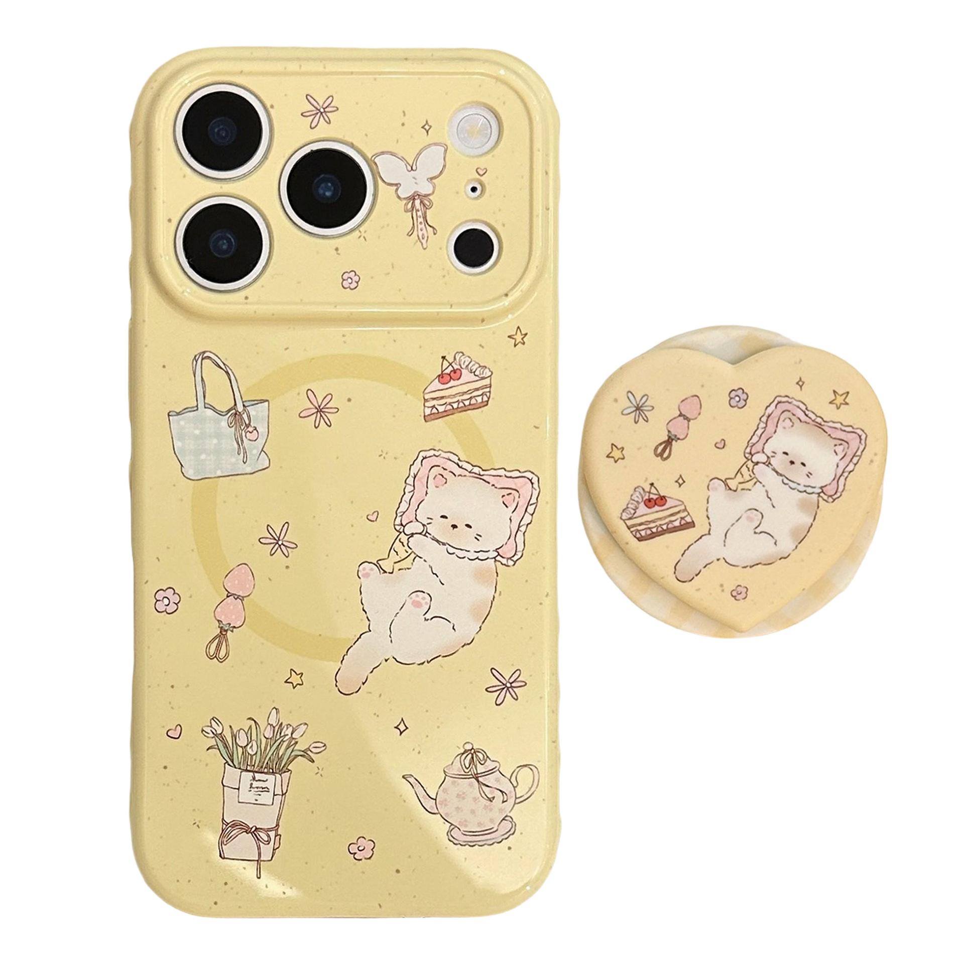 

Милый Кот Сердечко Подставка Чехол для Телефона для iPhone 16, iPhone 17 и iPhone 17 Pro Max iPhone 11