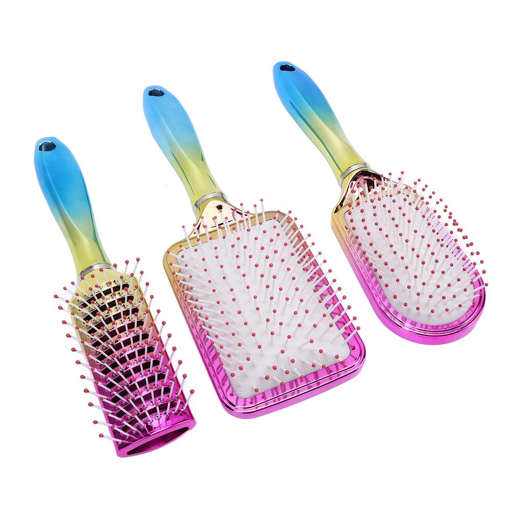 3pcs Gradient Electroplating Paddle Hairbrush Set Detangling Hair Brush Set Air Cushion Comb Nylon