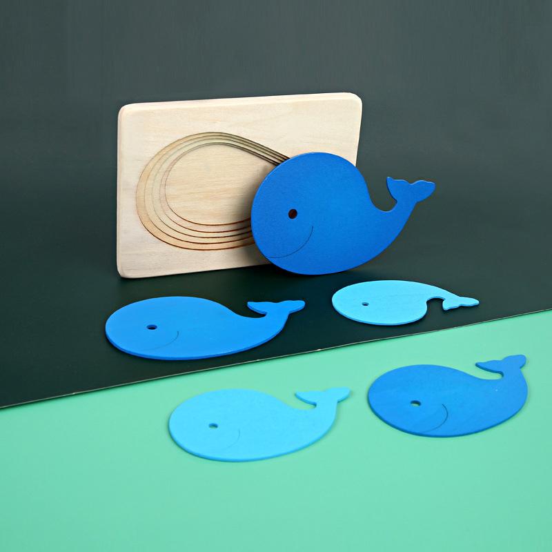 Montessori Panel Animal Puzzle Toy Wooden 3D Multilayer Gradient Color Elephant Duck Puzzle Early Learning Color Cognitive Panel