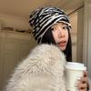 Zebra Pattern Versatile Knitted Hat Wool Hat Women's Winter Warmth Thickened Ear Protectors Curling Outdoor Cold Hat Tide