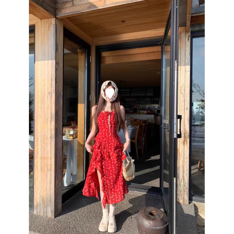 Spring/Summer 2025 Q Lady Red Floral Maxi Cami Dress with Slit