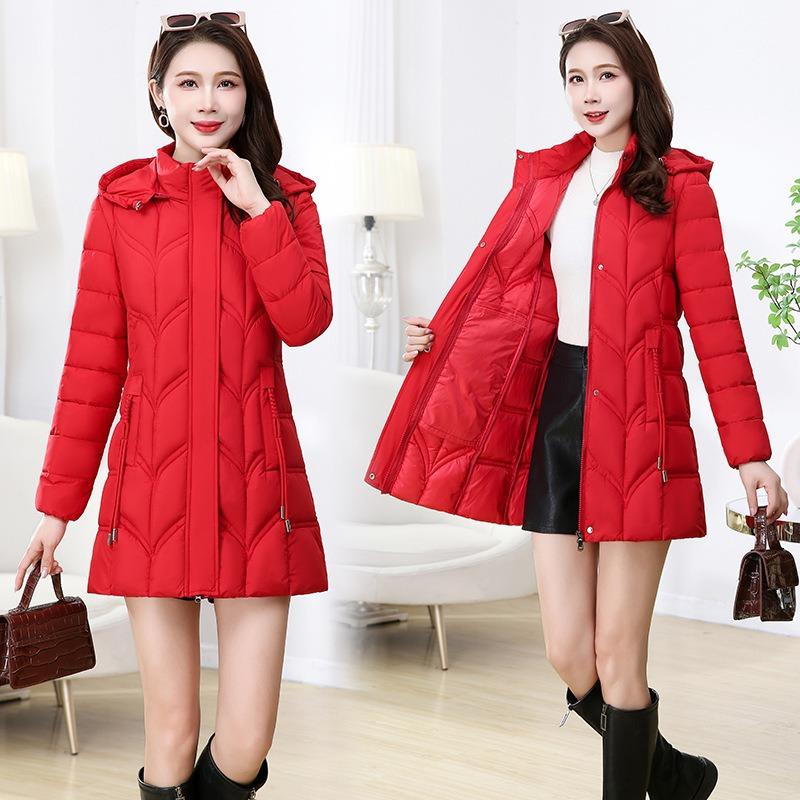 Cotton Clothes Women's Down Cotton Clothes Medium and Long New Fashion Slim Hooded Cotton Clothes Versatile Warm Women's Clothing