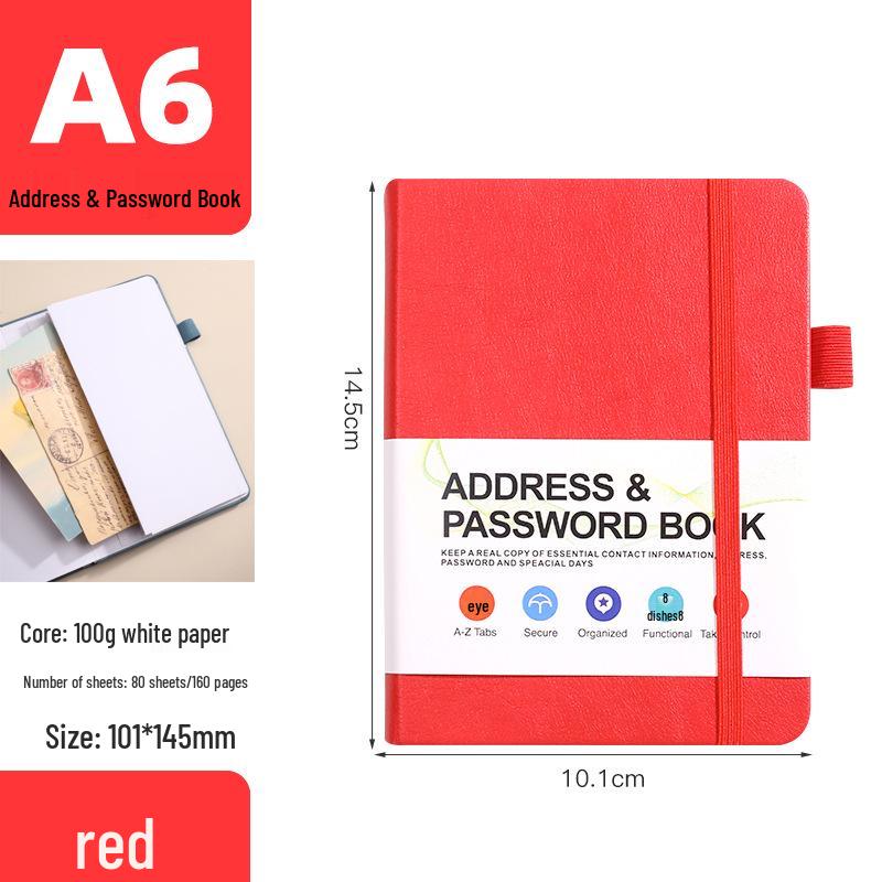 A6 PU Leather Business Notebook with LOGO and Password Organizer