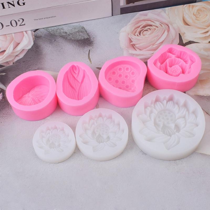 3D Lotus-Flower Shaped Silicone Soap Mold Lotus-Candle Mold Seedpod-of-Lotus Scented Candle Resin Epoxy Mold DIY Art