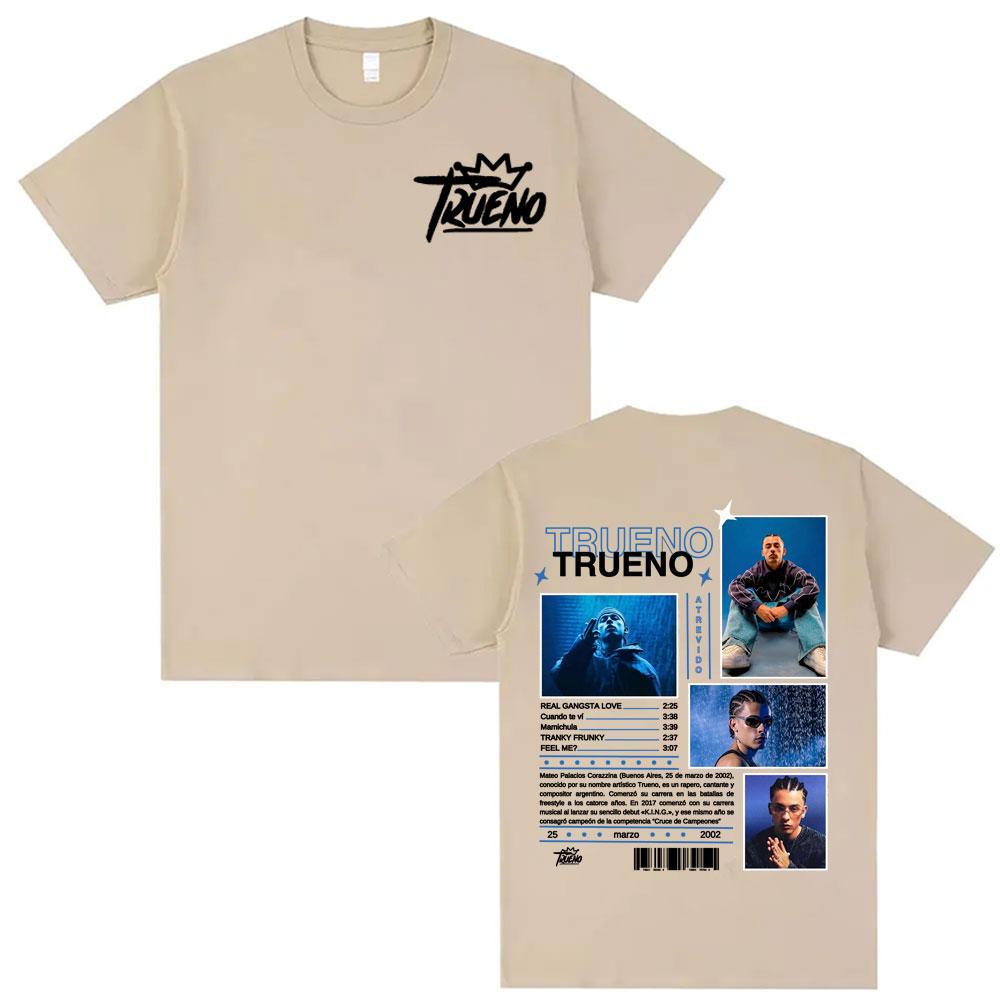 

Обложка альбома рэпера Trueno Лето 2025 100% хлопок с принтом Футболки Мужские Женские Y2k Хип-хоп Поп-музыка Мужские Повседневные Высокое качество 4XL