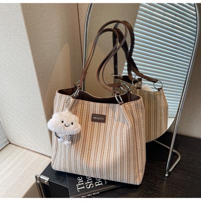 Large Capacity Striped Canvas Bag Women's Summer Versatile New Casual Shoulder Bag College Student Tote Bag