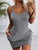 Vestito Sottoveste da Donna Senza Maniche con Spalline Sottili Monocolore Estivo Cami