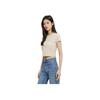 Calvin Klein SS23 Solid Color Crew Neck Cropped Short Sleeve T-Shirt Women Tops Light-Khaki J221172-ACI