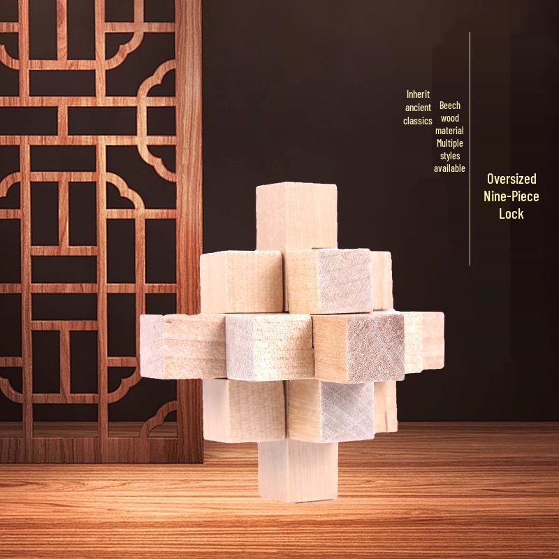 Custom Nine-Section Beech Wood Luban Lock Toy with Mortise and Tenon Design