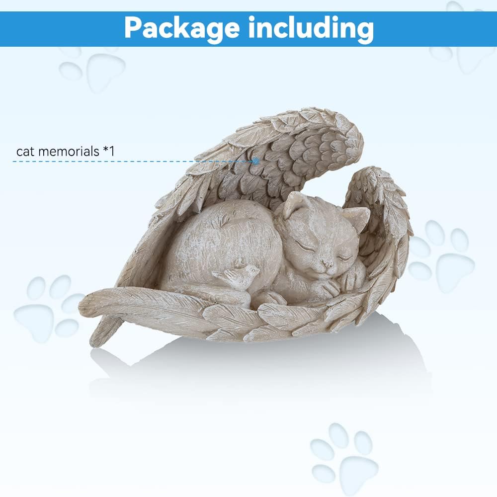 Cat Angel Memorial Statue Commemorates Our Lost Fur Baby,Cat Figurines is Placed in The Outdoor Garden or Tombstone,cat Statue Resin