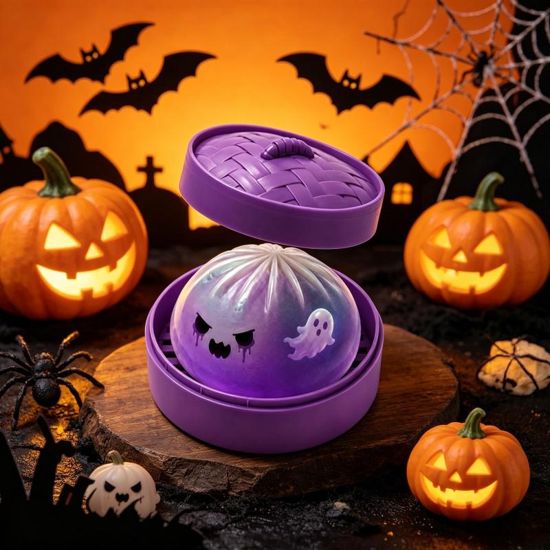 Halloween Knödel Stressball, Niedliches Geist Monster Brötchen Knet-Fidget-Spielzeug mit Mini-Dampfgarer-Box