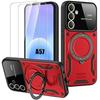 Coque pour Samsung Galaxy A57 5G, Antichoc avec Cercle Magnétique - Rouge - 2 Verres Trempés
