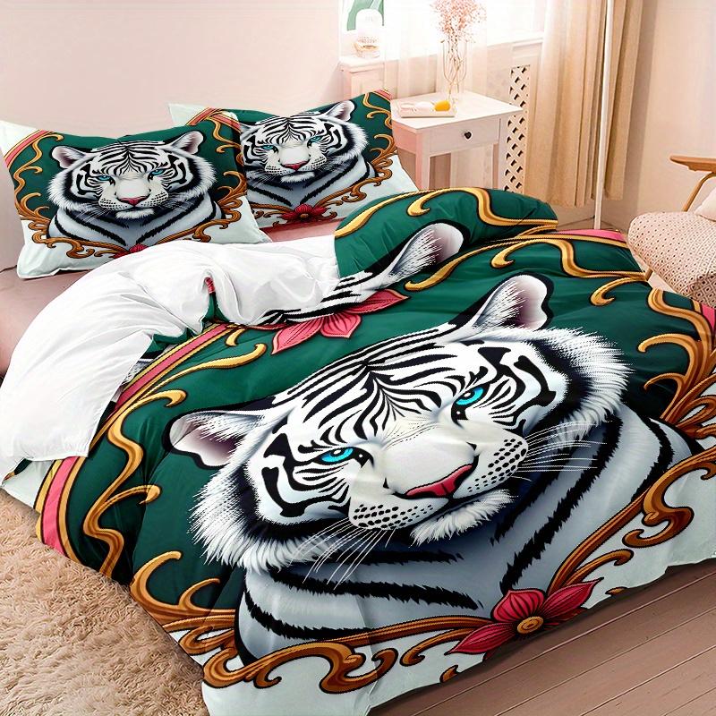 

3pcs Bedding Set White Tiger Comforter Cover Set 1pc Comforter Cover 2pcs Pillowcases Ultra-soft Comfortable Breathable Suitable (135x200cm)