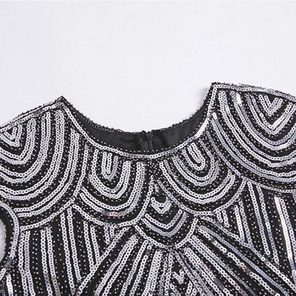 Mode Womenswear Vintage Frauen Pailletten Quasten Rundhals ärmelloses Bankett Cocktail Partykleid