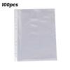 100 Pcs A4 Clear Document Folder Transparent Waterproof Case Document Paper Organizer 11-Hole File Folder for A4 Size Paper School Office Supplies