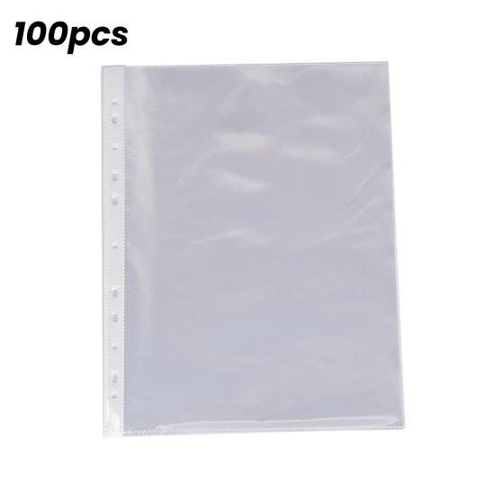 100 Pcs A4 Clear Document Folder Transparent Waterproof Case Document Paper Organizer 11-Hole File Folder for A4 Size Paper School Office Supplies