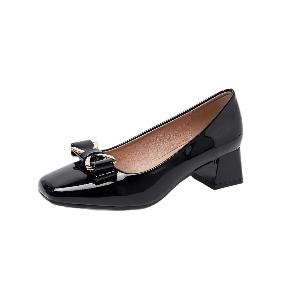 Damen Eckige Zehenpartie Klobiger Absatz Florale High Heels - Lackleder, Übergröße 43, Europäischer & Amerikanischer Stil