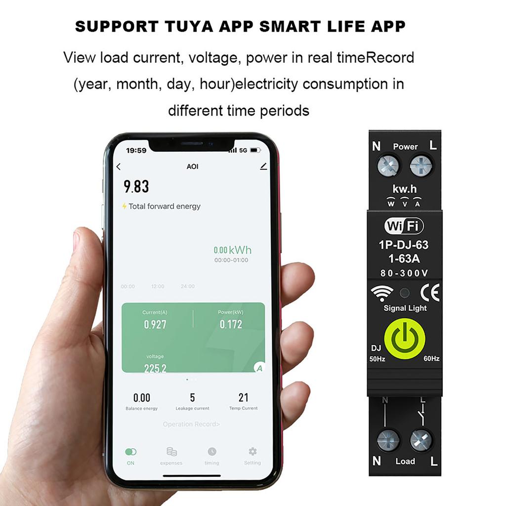 Tuya WiFi Intelligent Circuit Breaker ON OFF Timing Photovoltaic Bidirectional Metering Energy Meter Automatic