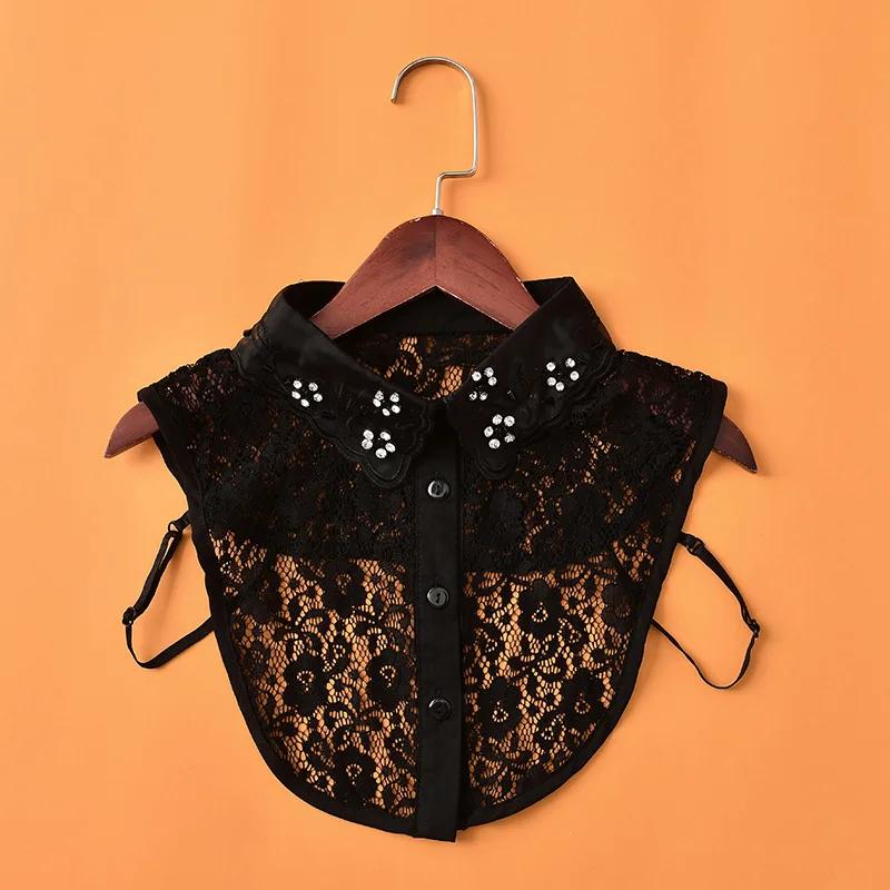 

Элегантная женская блузка с лацканами, поддельный воротник, женская белая вышитая кружевная рубашка, полугалстук, съемные воротники, свитер, декор