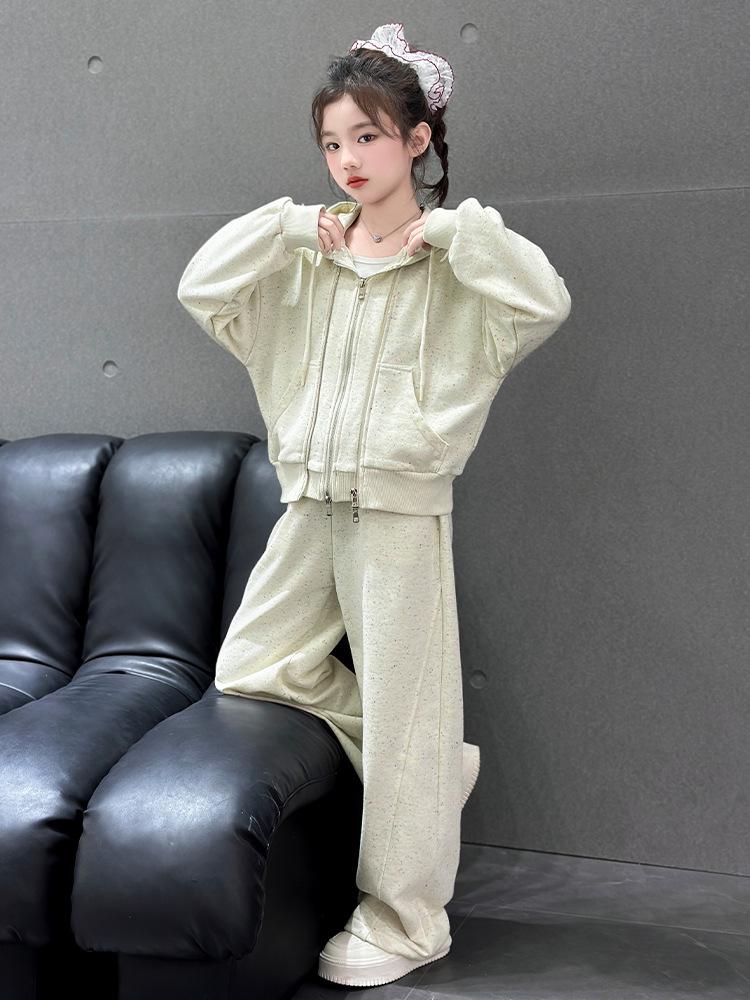 Girls' Fashionable 2025 Autumn Hooded Jacket & Pants Two-Piece Set