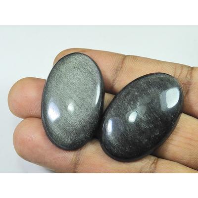 37-37MM AAA Gümüş Obsidyen Oval Taş 2 Adet Kaboşon Gevşek Değerli Taş 80 Karat. SK-4101