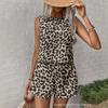 Women Sleeveless Leopard Print Vest and Shorts Set Casual Two Piece Outfit