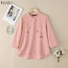 ZANZEA Women Embroidery Print Casual Round Neck Long Sleeve Blouse