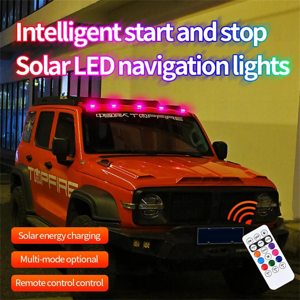 4Pcs LED Wireless Solar+USB Powered Cab Lights Car Truck Top Roof Light Multicol