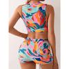Vintage Orange Geometry Print Tankini Set 2026 Swimwear Women Zipper Push Up Sports Tank Top High Waist Shorts 2 Piece Swimsuit