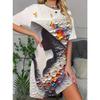 Plus Size Casual Dress with Cute Girl Print and Round Neck