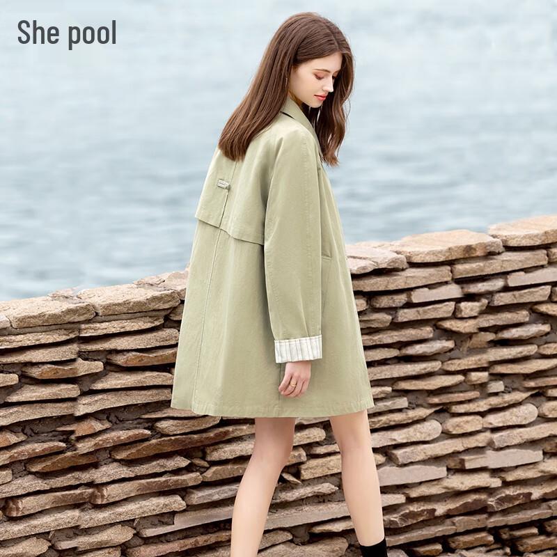 

Women s Loose Fit Single-Breasted Trench Coat with Contrast Cuffs XL