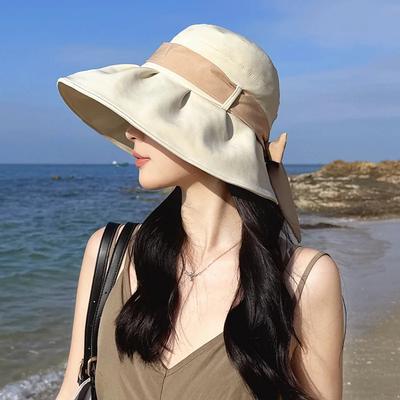 Women's Fishing Cap Summer Large Brim Hat Butterfly Knot UV Protection Sunshade Hat Face Covering Travel Sun Hat
