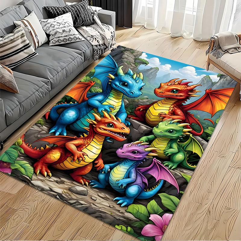 Colorful Cartoon Dragons Carpet Suitable As a Non-slip Mat for the Living Room or Bedroom Sofa