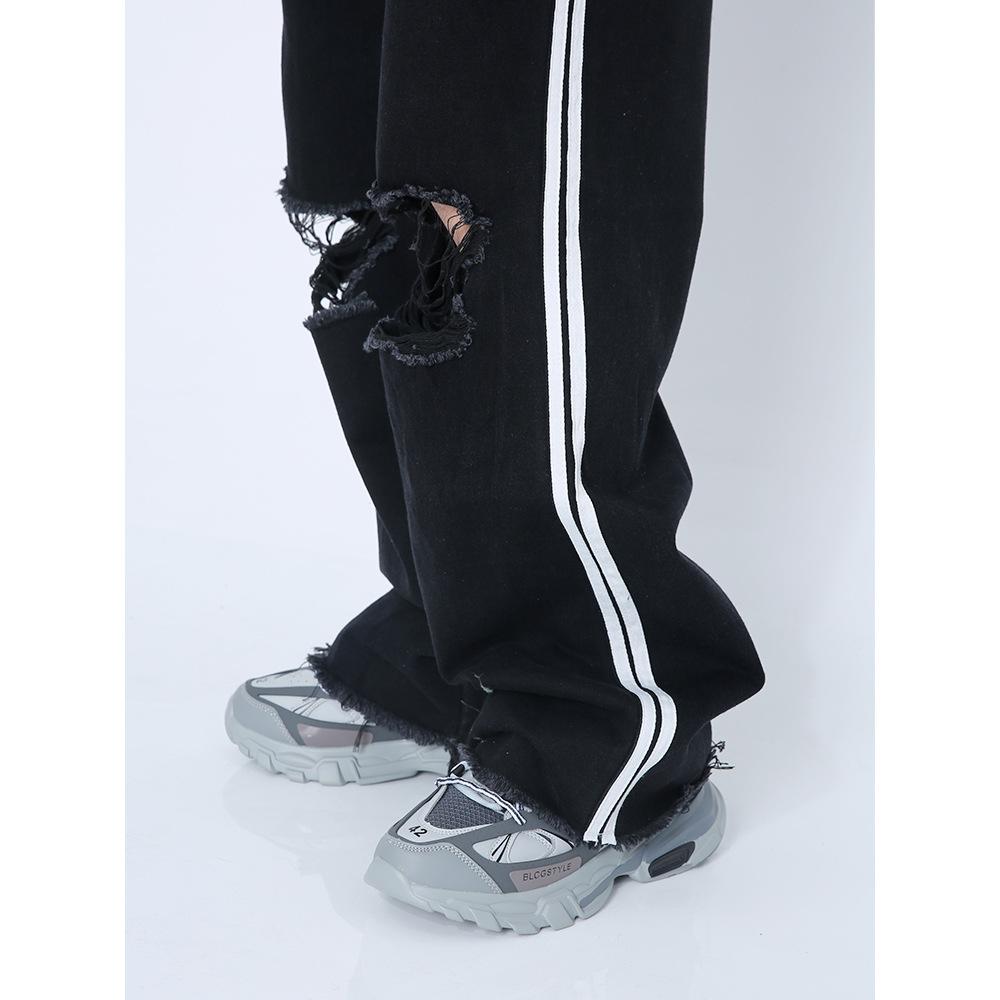 Jeans Men's Summer New Side Stripes Loose Straight Casual Long Pants