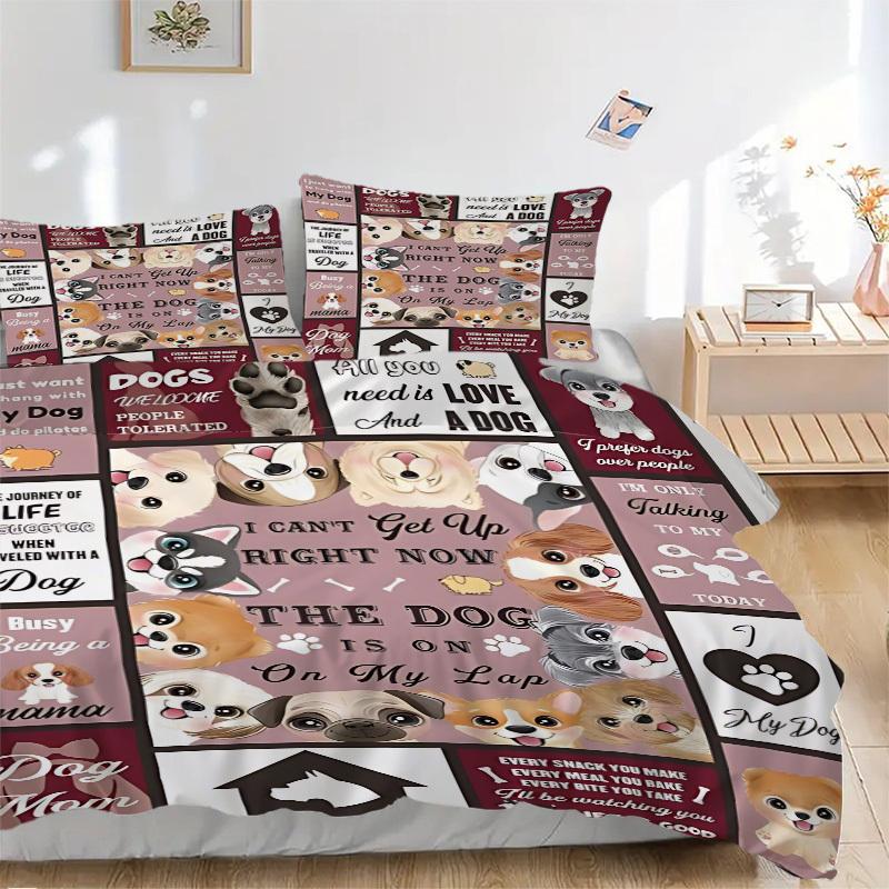 

3pcs Dogs, Dog Quotes Duvet Cover Set, Cover For Bedroom Guest Room (1 Duvet Cover + 2 Pillowcase, Without Quilt), yy250922185 135x200cm