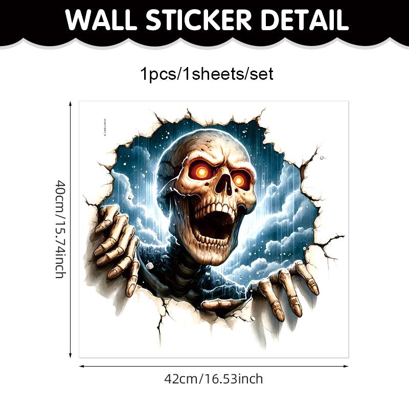 Halloween Wall Stickers 3D Effect Broken Wall Zombies Broken Wall Floor Stickers Pvc Self-Adhesive Bedroom Living Room Horror