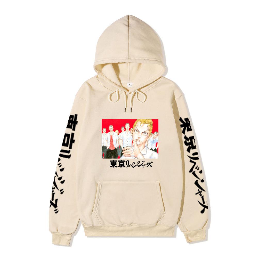 Tokyo Revengers Anime Pullover Hoodie, Takemichi Group Character Print Long Sleeve Sweatshirt Unisex Street Hoodie with Japanese Sleeve Letter